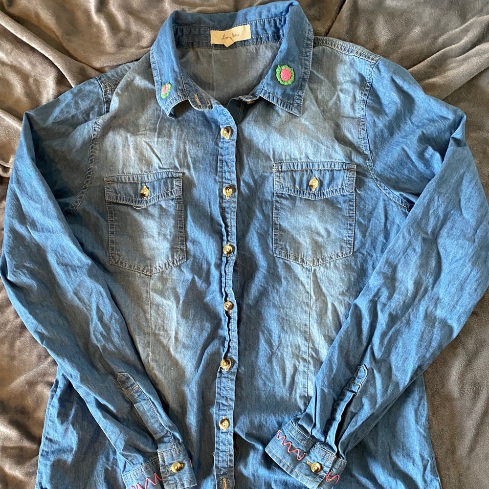 Love Notes denim shirt with hand embroidery